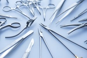A variety of instruments used to make and close surgical incisions